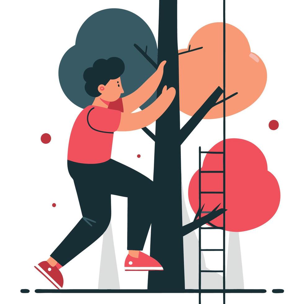 A Child's Adventure Climbing Trees in Search of Nature's Wonders vector