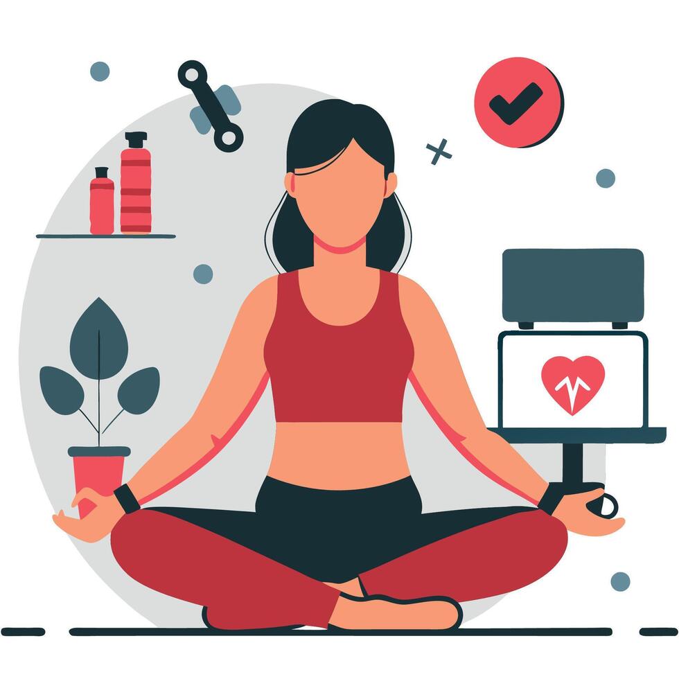 Immersive Virtual Fitness Experience with Interactive Illustration vector