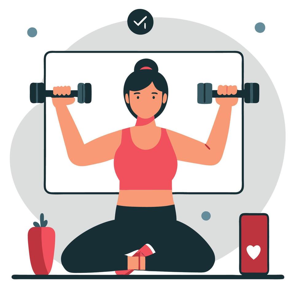 Embracing Virtual Fitness A Revolutionary Illustration of Home Workouts vector