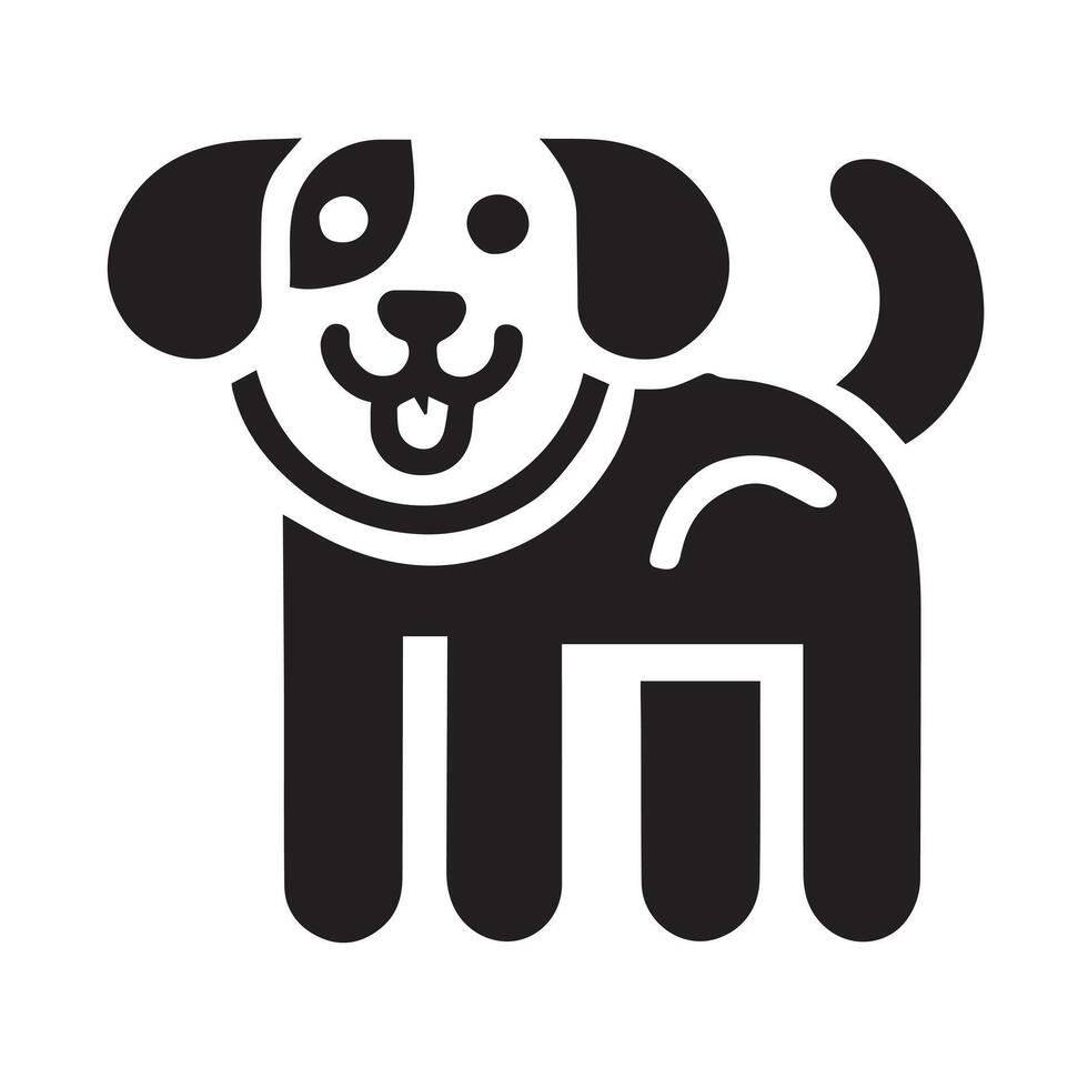 cartoon-style dog silhouette is depicted in a simple vector