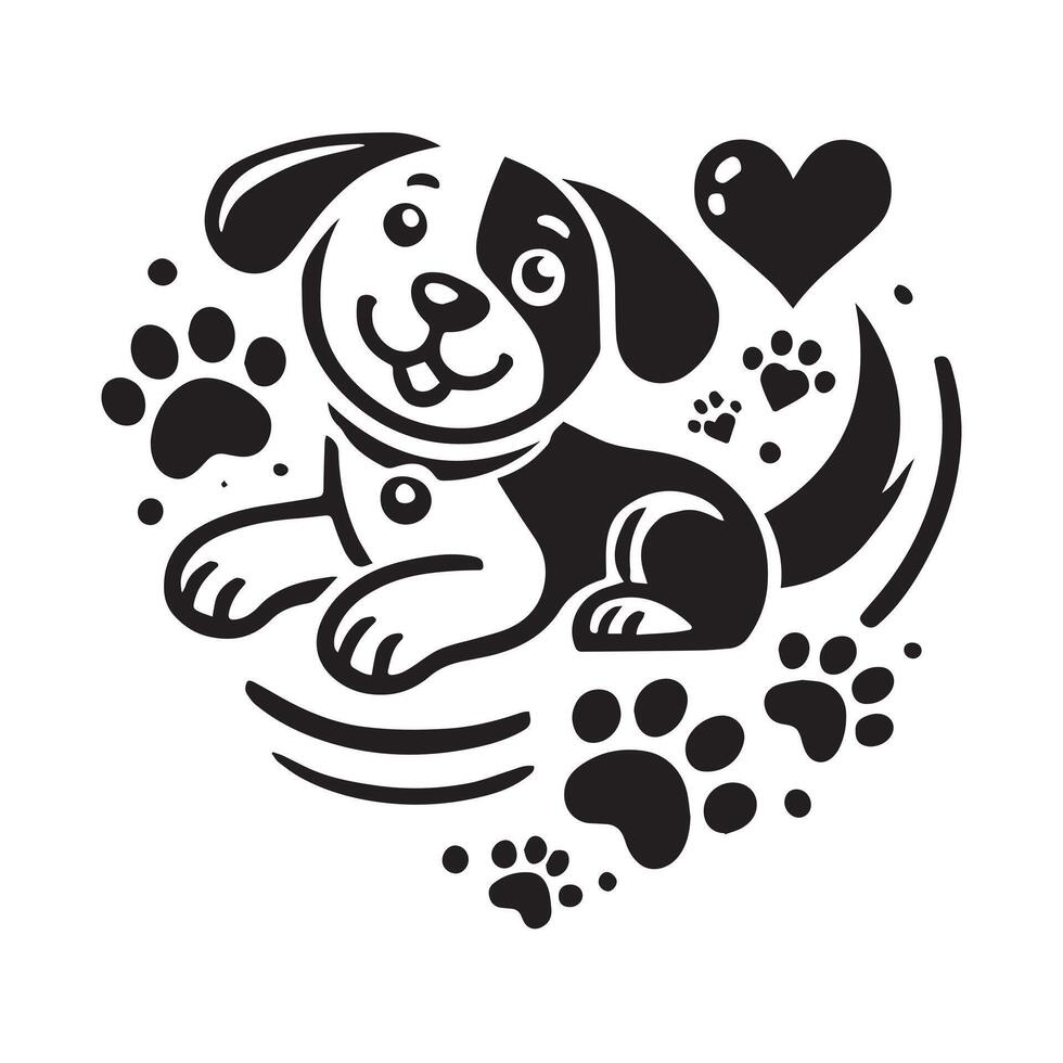 Black and white dog head logo in circle love vector