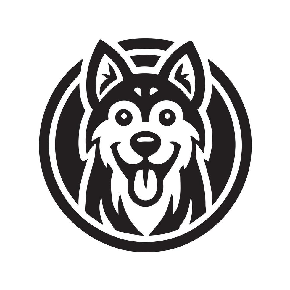 A stylized, black and white illustration of a German Shepherd dog's head. vector