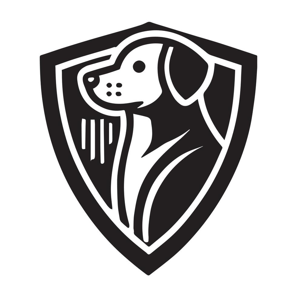A stylized, black and white illustration of a German Shepherd dog's head icon vector