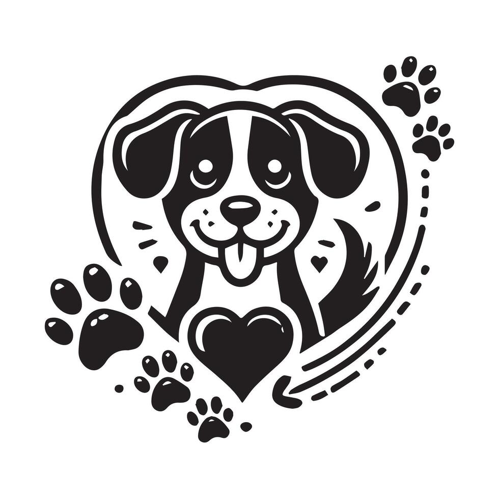 Simple black and white cartoon dog graphic love vector