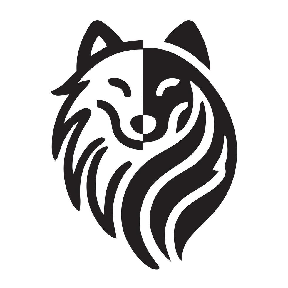A clean, bold, and stylized silhouette of a husky's head. logo vector