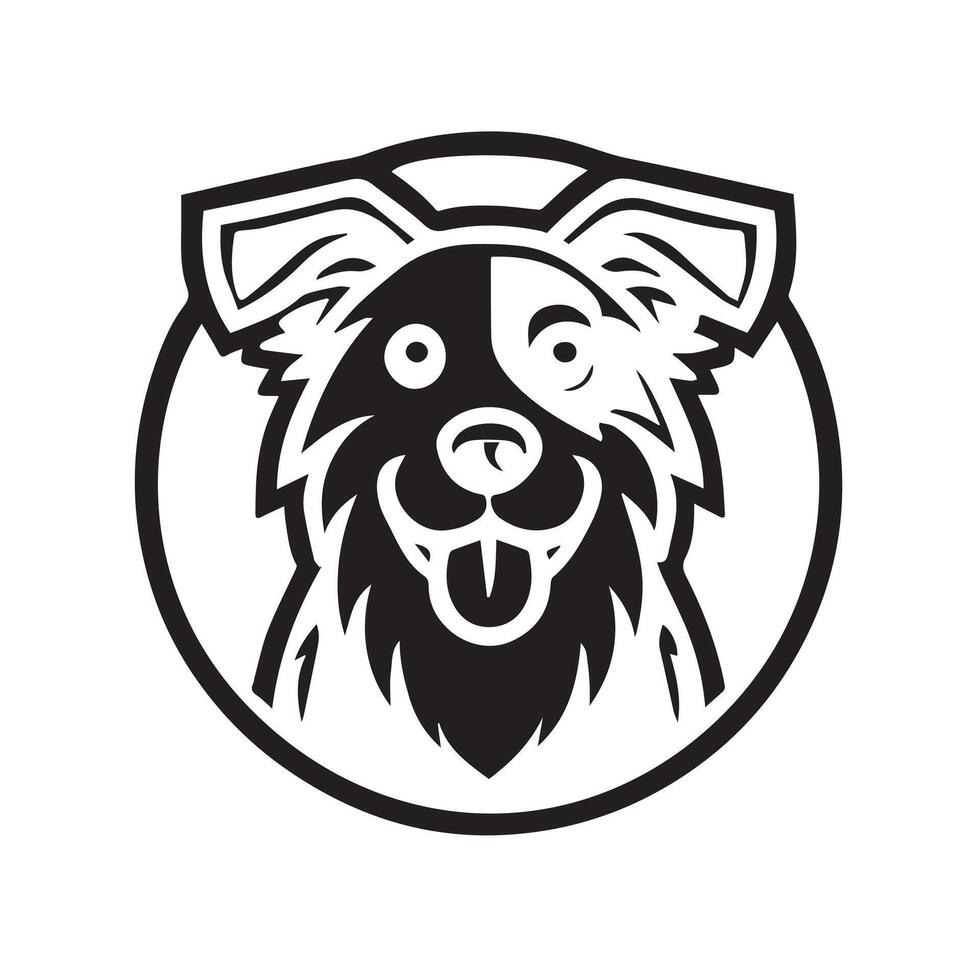 A stylized, black and white graphic of a dog's head vector