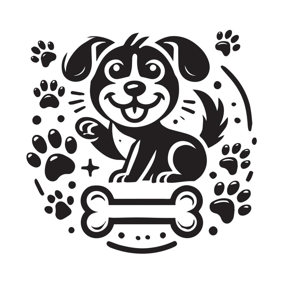 stylized dog head graphic with heart love vector