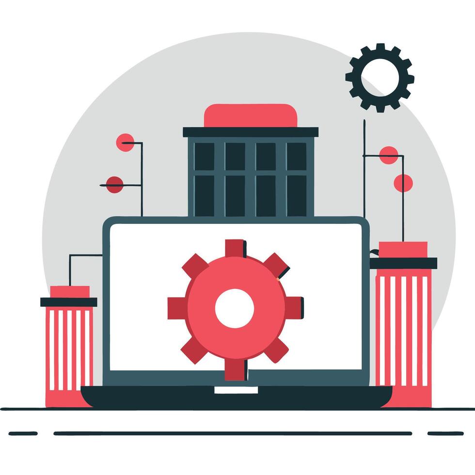Modern Tech Company Concept Illustration Featuring Diverse Team and Futuristic Interface vector