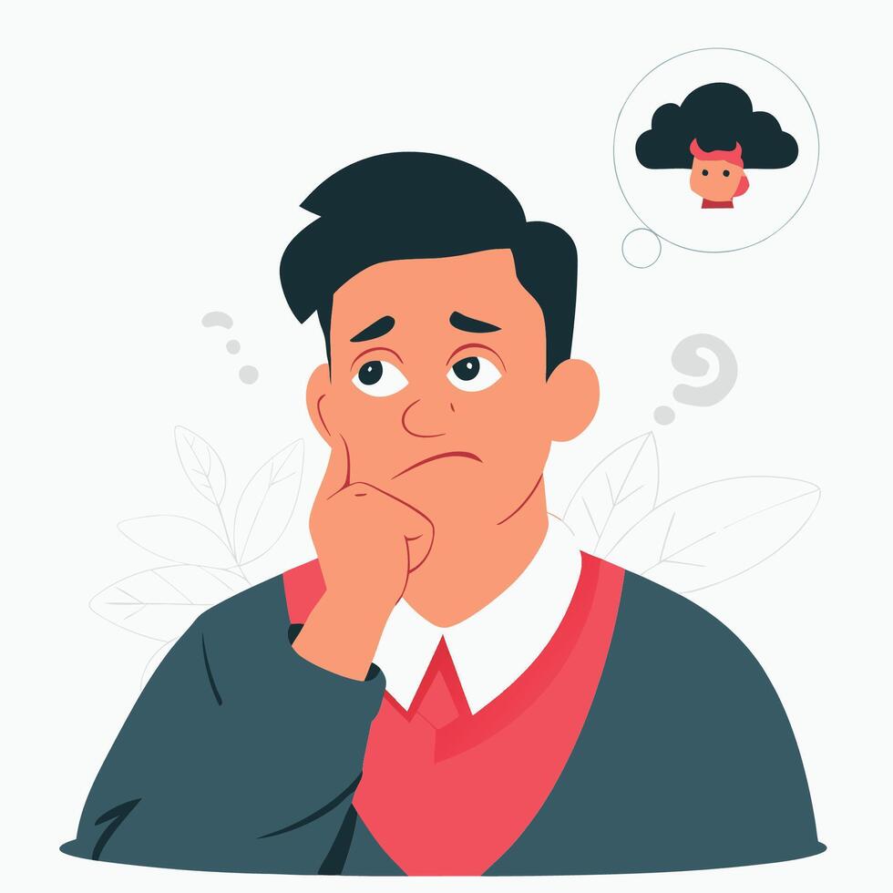 Contemplative Person Lost in Thought with a Thinking Face Expression vector