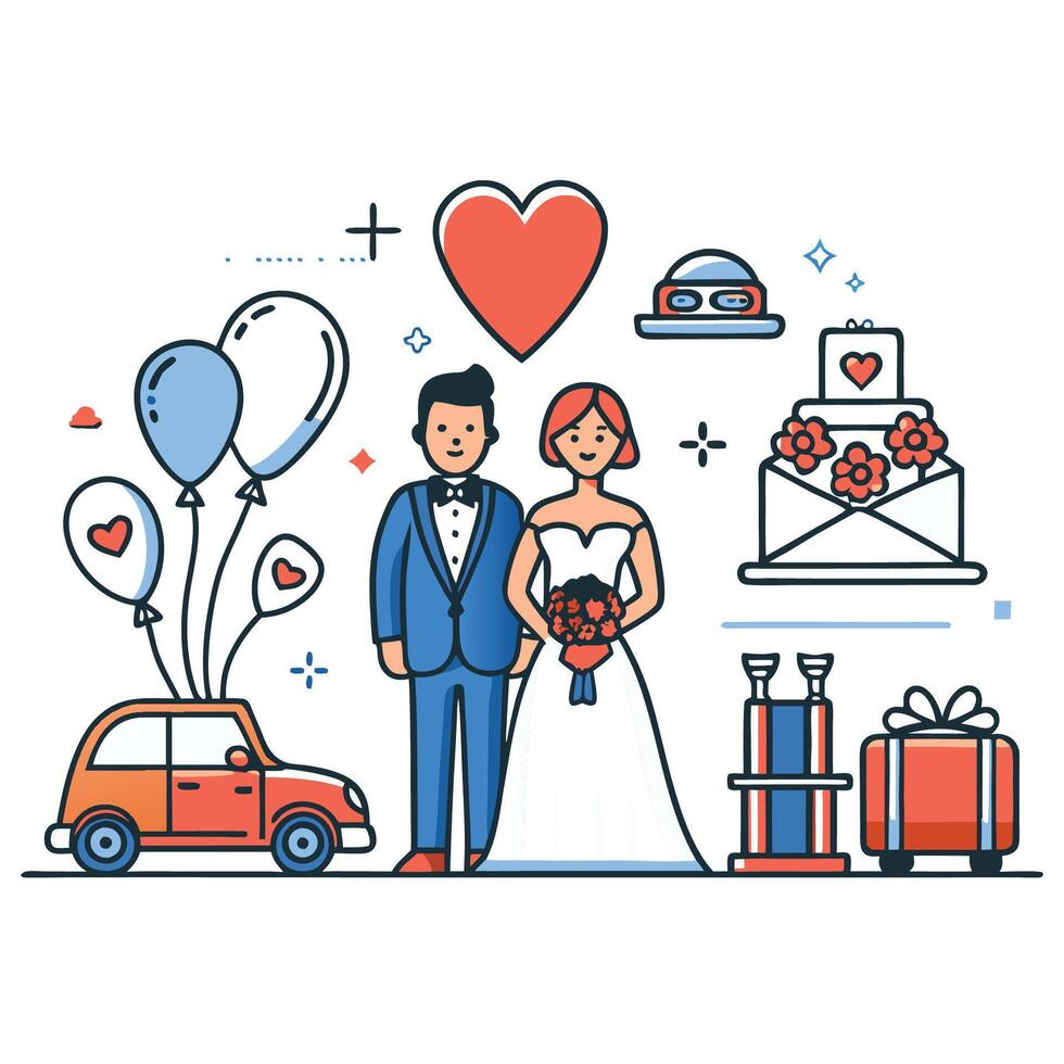 Creative Wedding Concept Illustration with Modern Elements vector