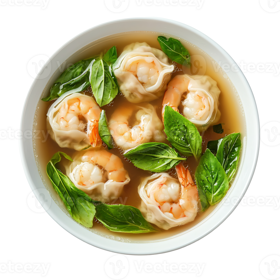 Steaming Bowl of Spicy Shrimp and Vegetable Soup with Fresh Herbs png