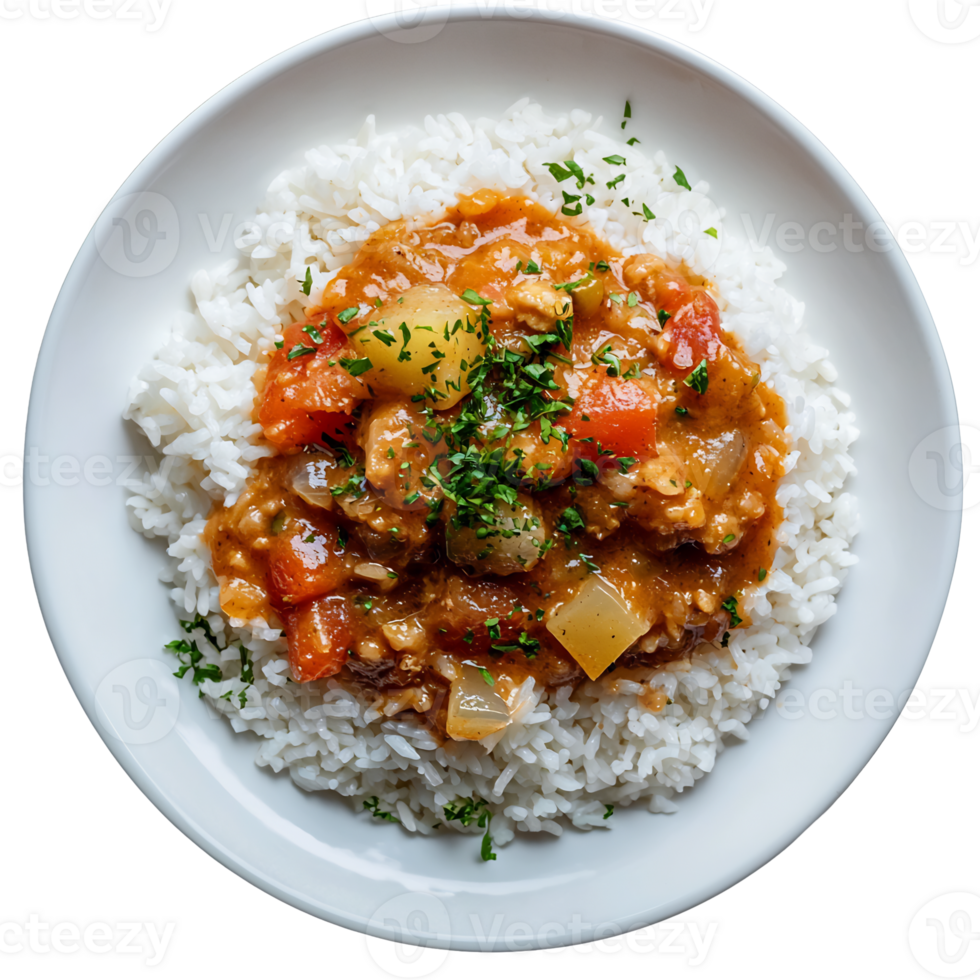 Spicy Indian Curry with Rice Served on a Plate png