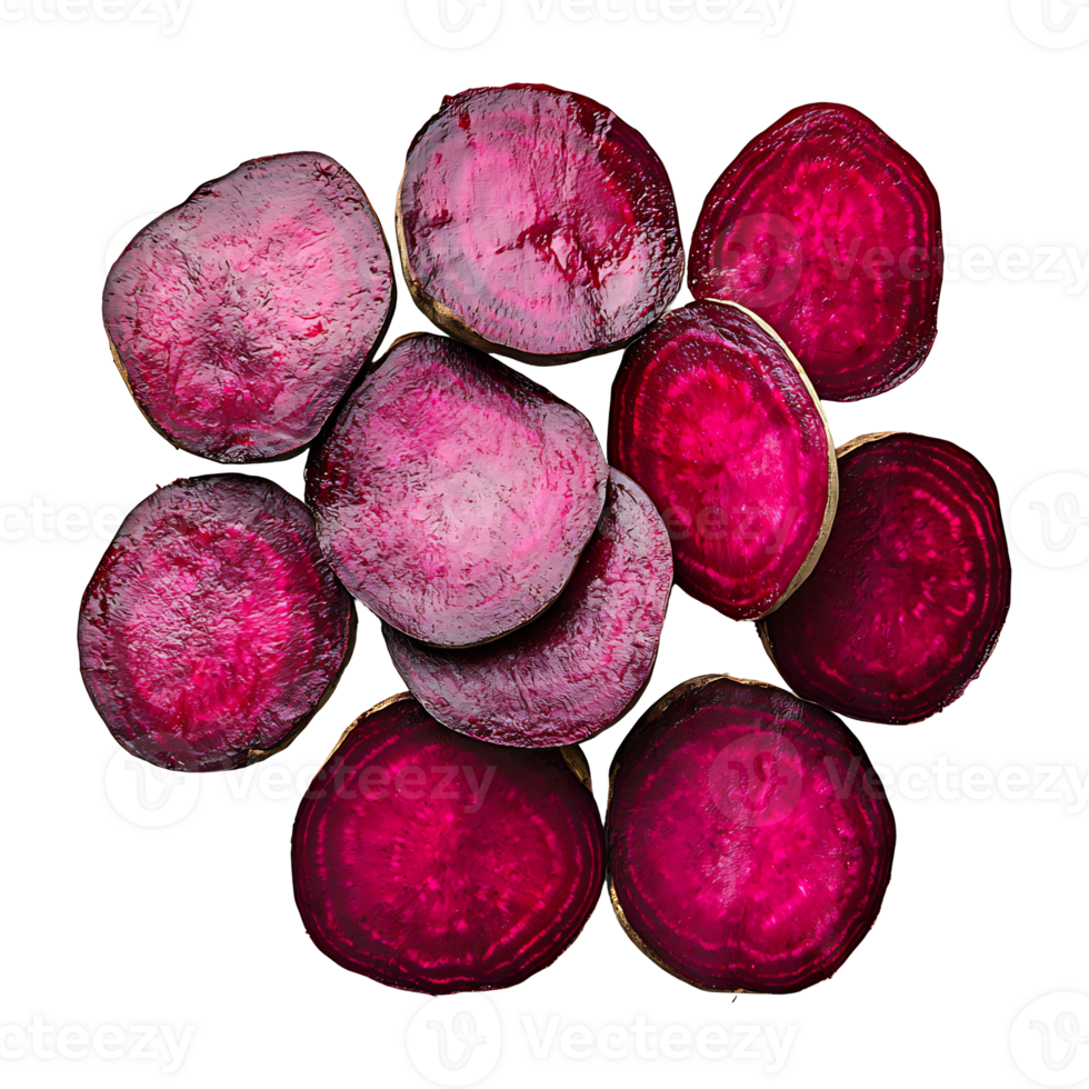 Vibrant Sliced Beets Arranged on Minimalist Background png