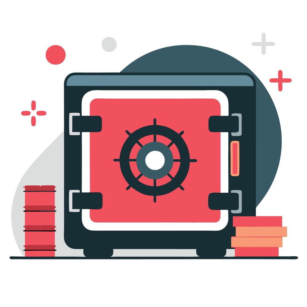 A Conceptual Illustration of a Secure Vault, Its Components, and Data Protection vector