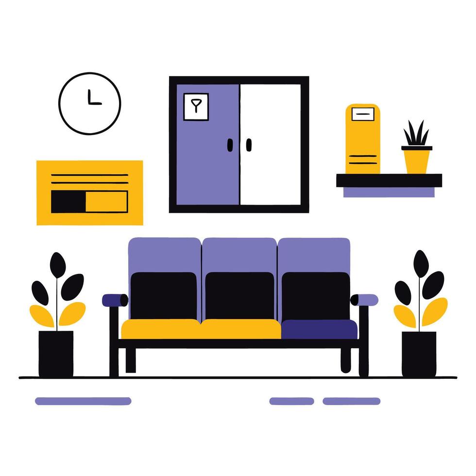 Concept Illustration of a Cozy Waiting Room with Sofa and Plants vector
