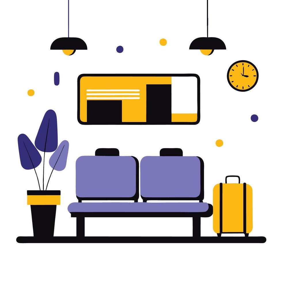 Modern Waiting Room Interior with Comfortable Sofa and Abstract Art vector