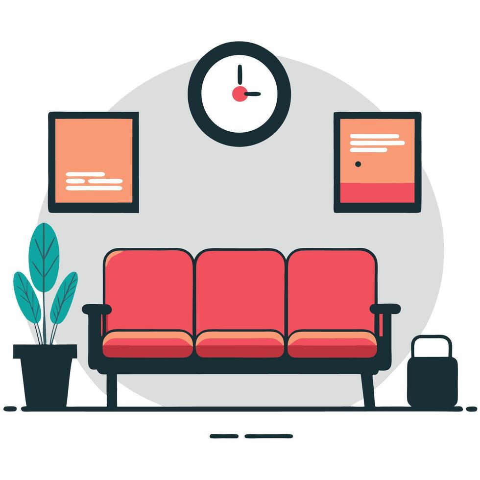 Modern Waiting Room Boasting Comfortable Sofa for Relaxation and Comfort vector
