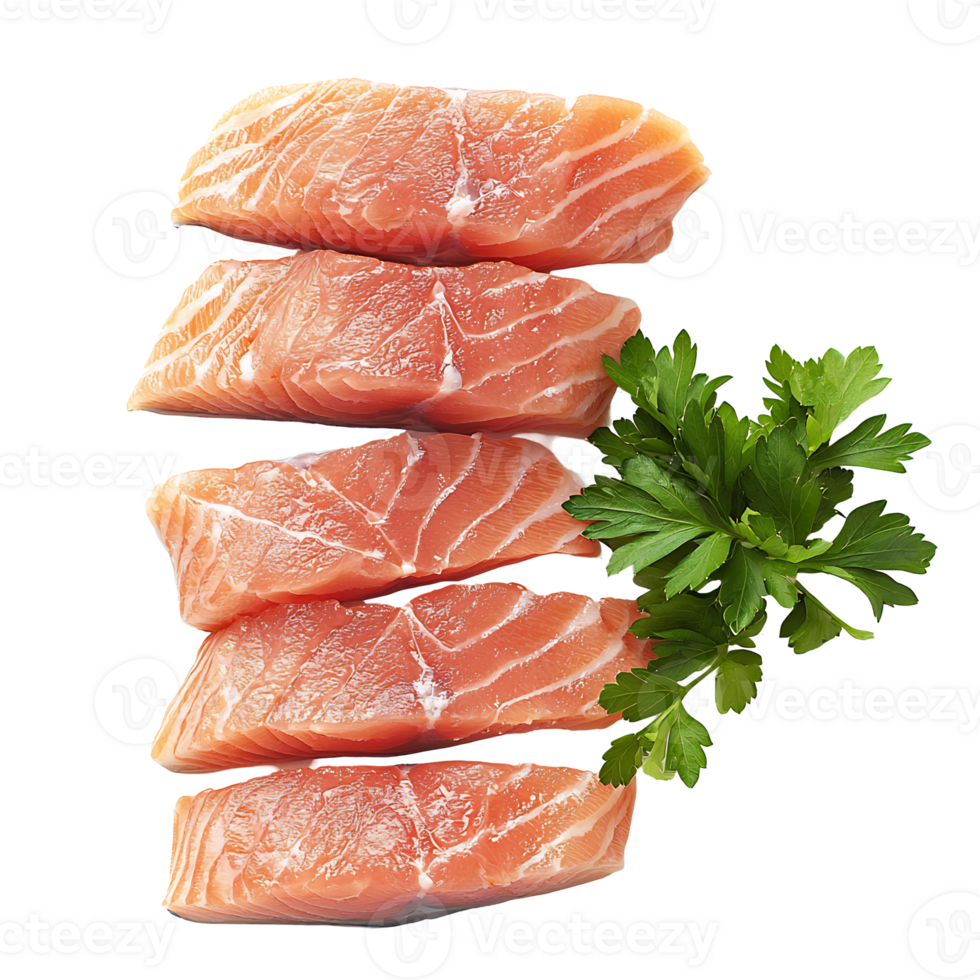 Gourmet Salmon Fillets on Wooden Cutting Board with Fresh Parsley Garnish png