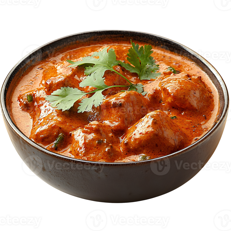 Flavorful Indian Chicken Curry Dish Served in a Bowl with Aromatic Spices and Fresh Herbs png
