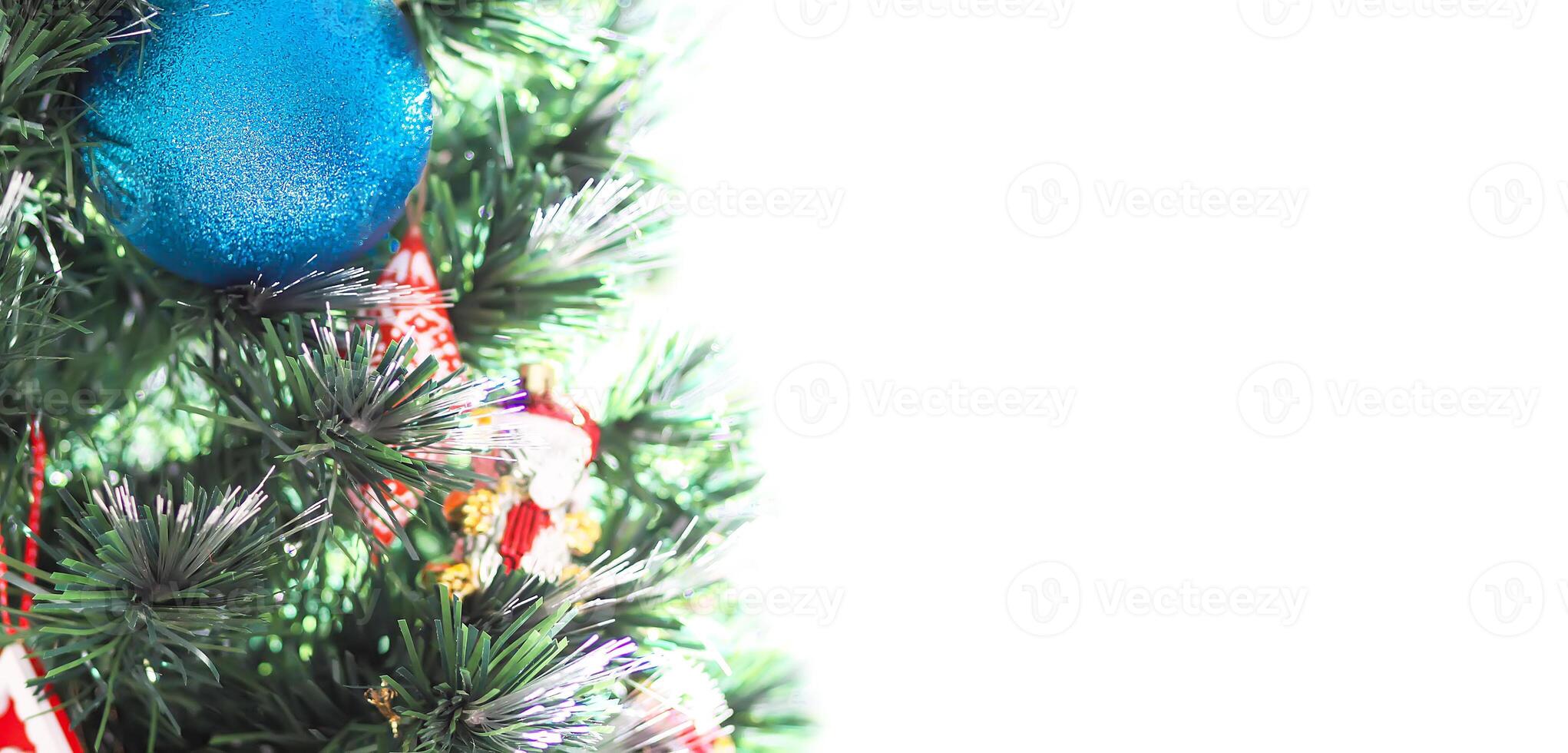 Decorated Christmas tree branches. New Year poster, banner, card design photo