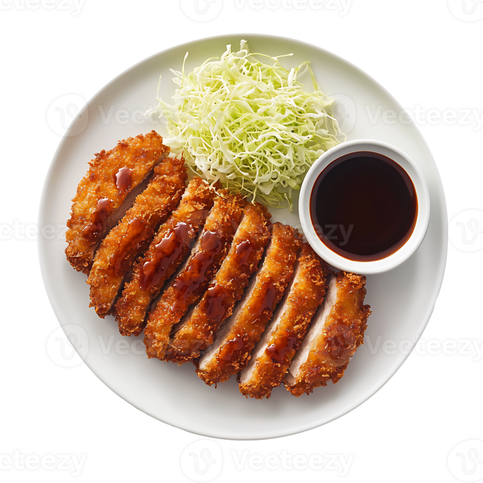 Delicious Crispy Korean Fried Chicken Served with Salad and Dipping Sauce on a White Plate png