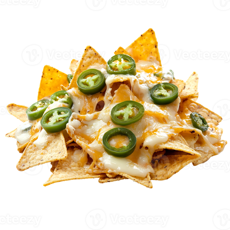 Delicious Loaded Nachos with Melted Cheese and Jalapeno Slices png