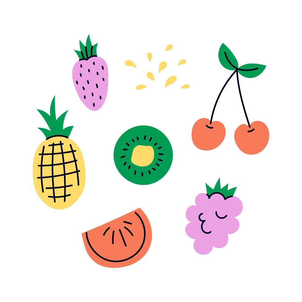 Fruit set in hand drawn flat style vector
