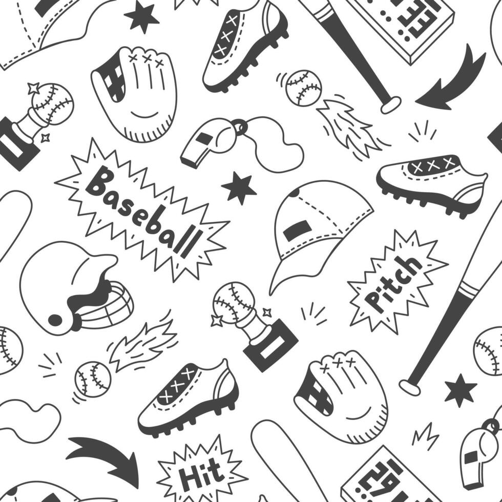 Baseball Doodle Seamless Pattern vector