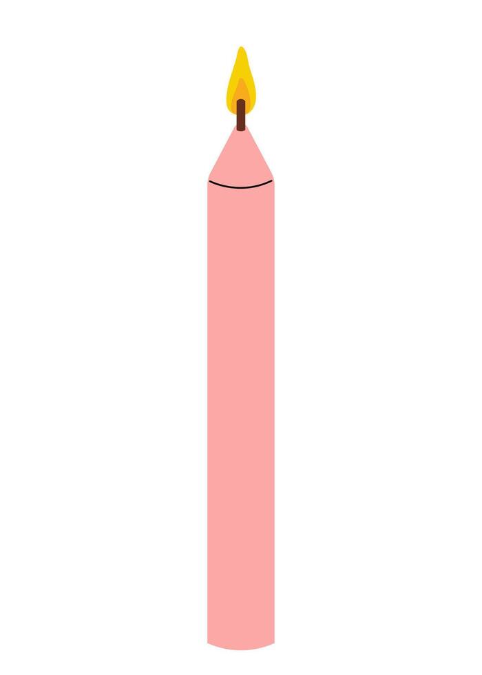 Pink candle with flame on top placed against a simple background vector