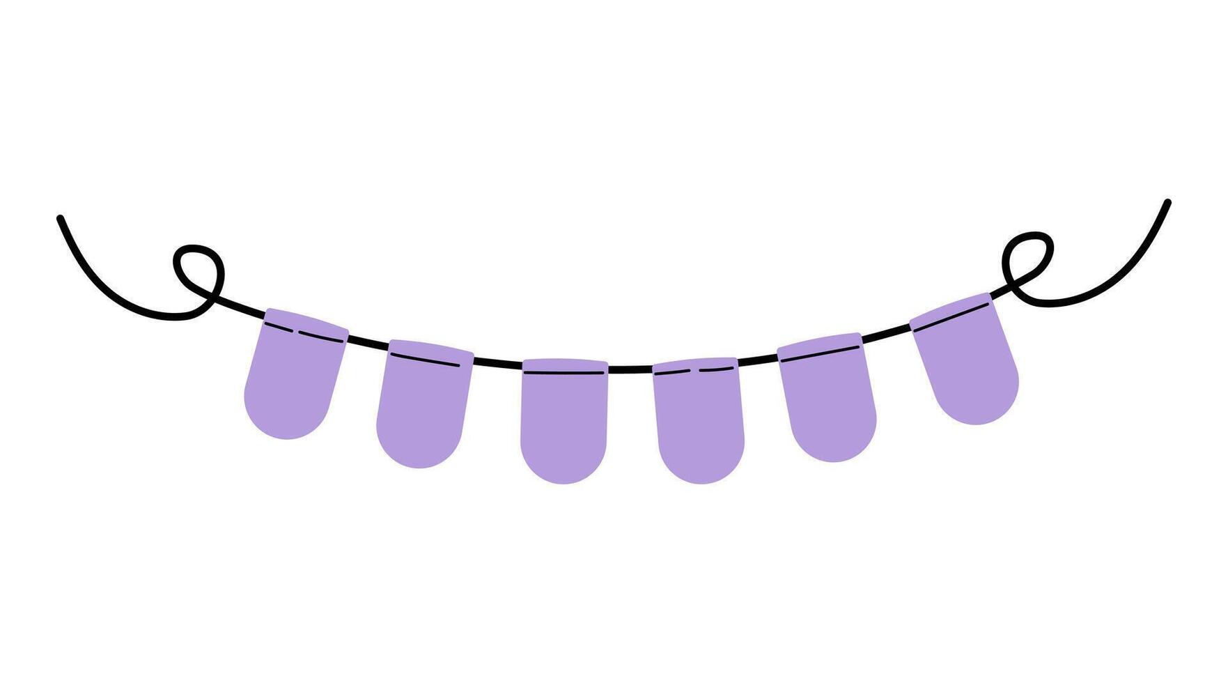 Decorative purple garland hanging on a black string in a simple style vector