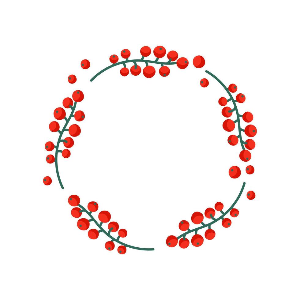Vibrant red berries arranged in a circular pattern with green branches against a white background vector