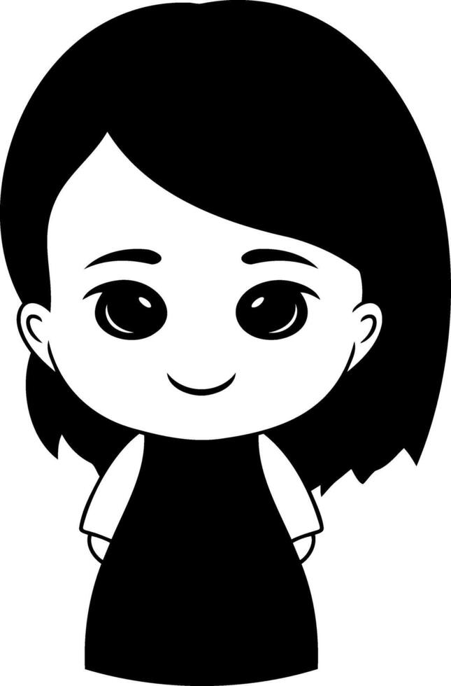 Stencil girl with big eyes isolated Hand drawn black art vector