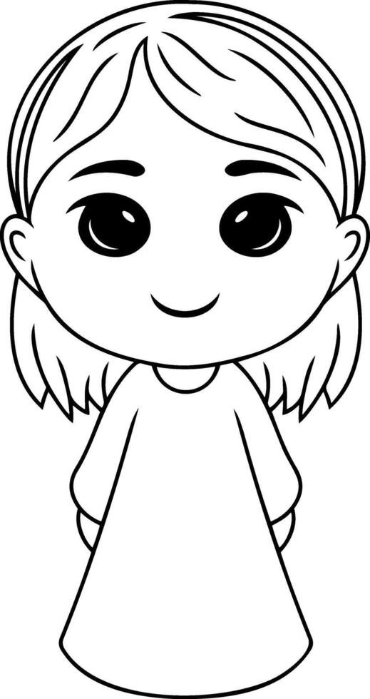 Outline girl with big eyes icon isolated Hand drawn art vector