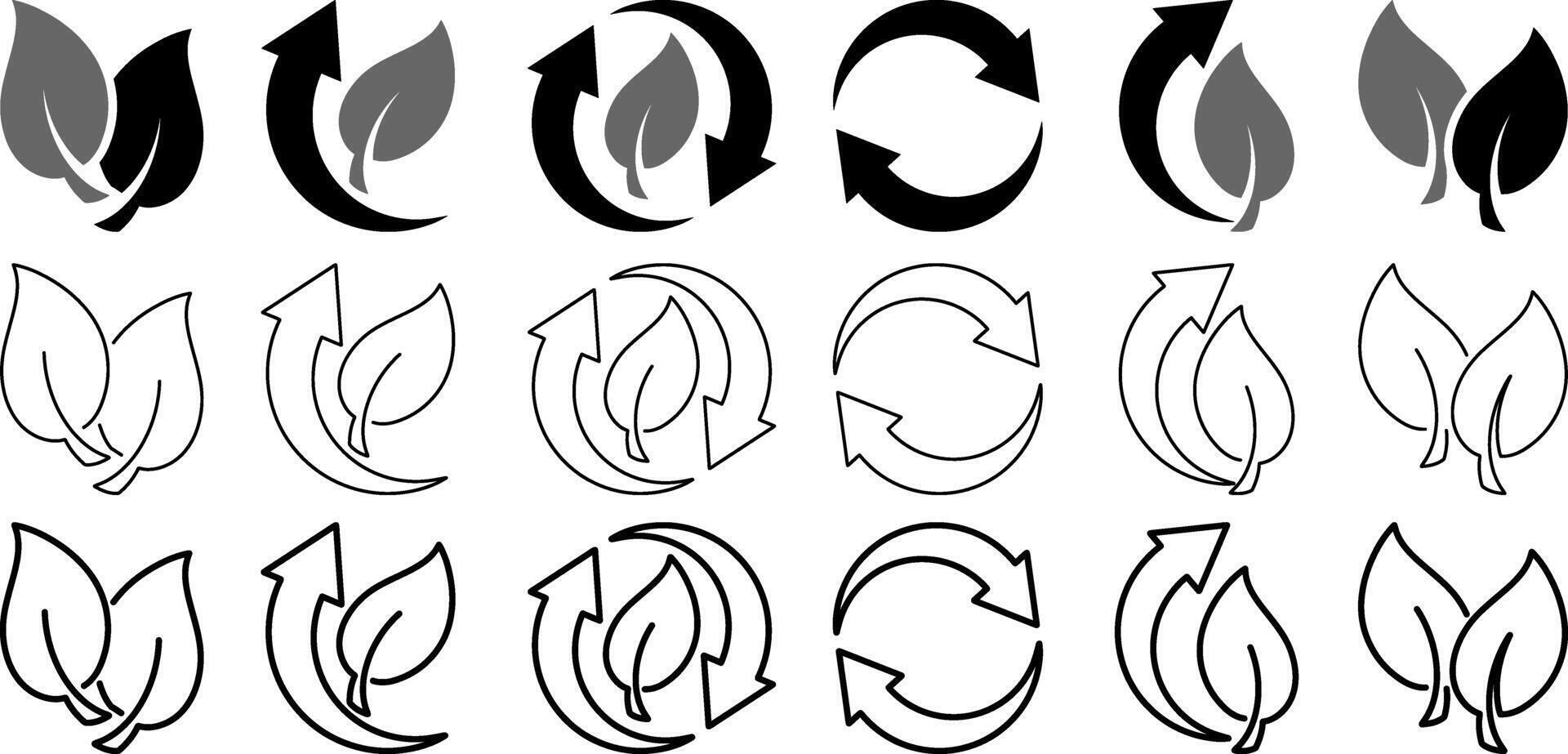 Doodle recycled arrow with leaf set icon Clipart collection vector