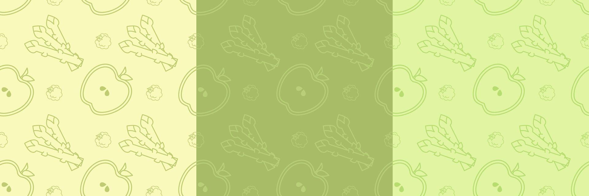 pattern for textile print with apple and asparagus for smoothie in green shades vector