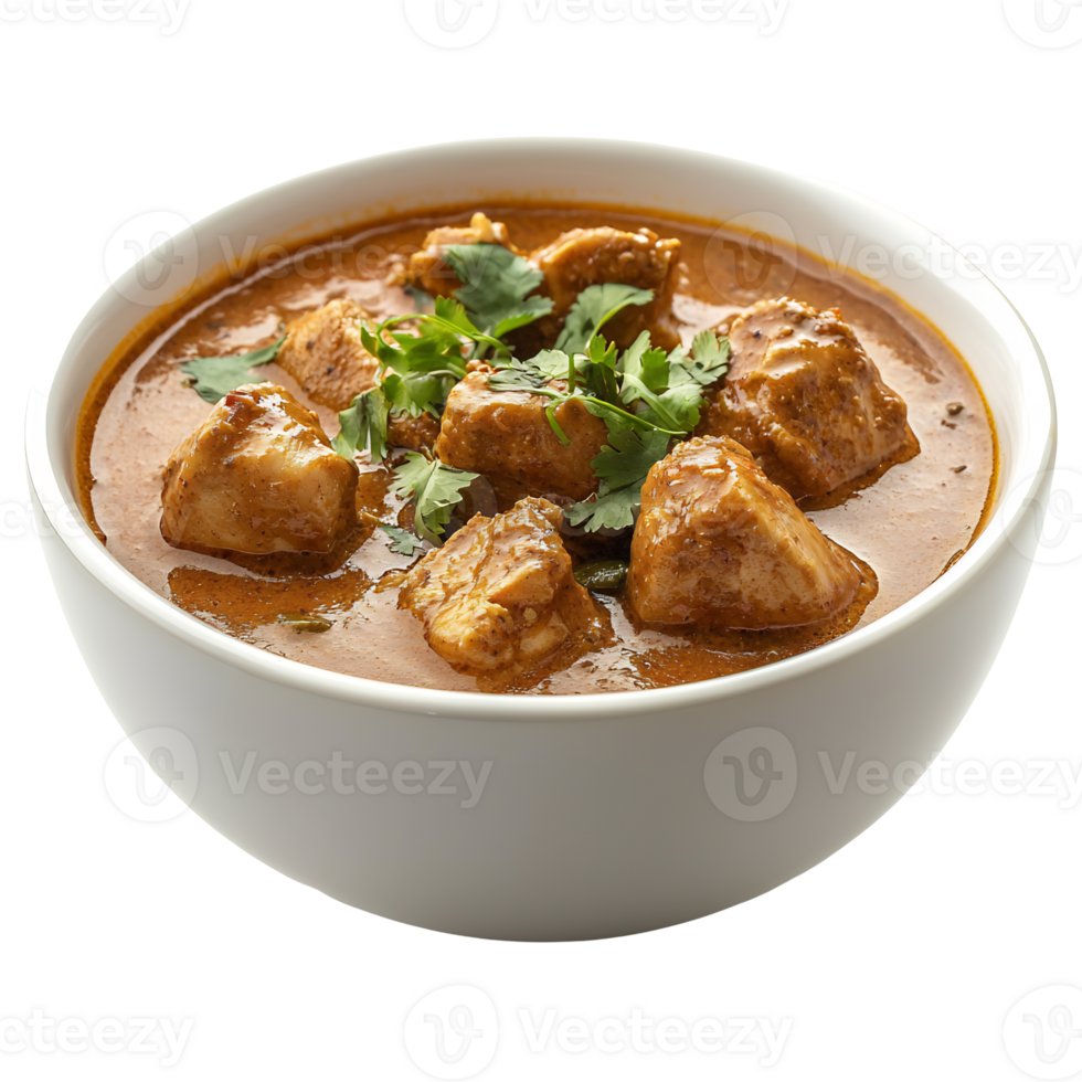 Authentic Indian Curry Soup in White Ceramic Bowl with Fresh Herbs and Spices png