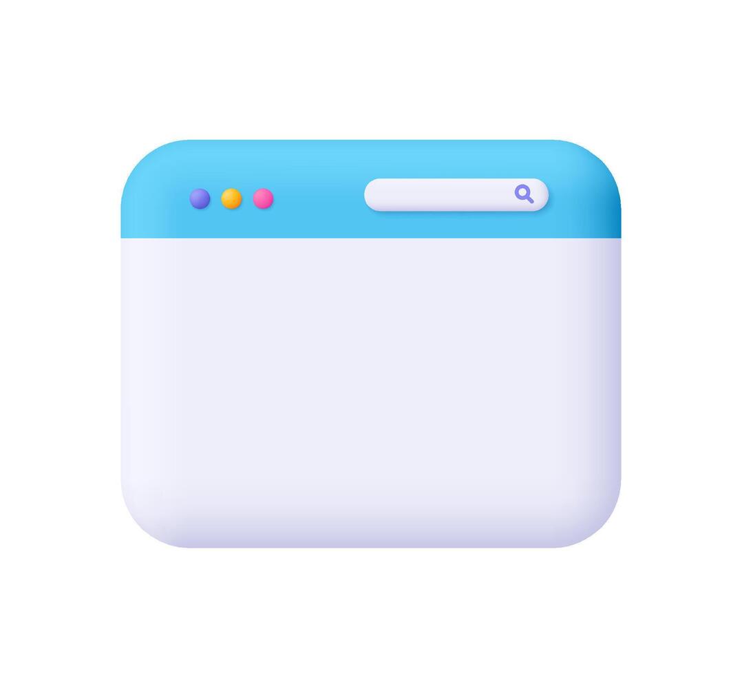 Website page, browser window with tab and search bar. User interface, computer software, web development concept. 3d icon. Cartoon minimal style. vector