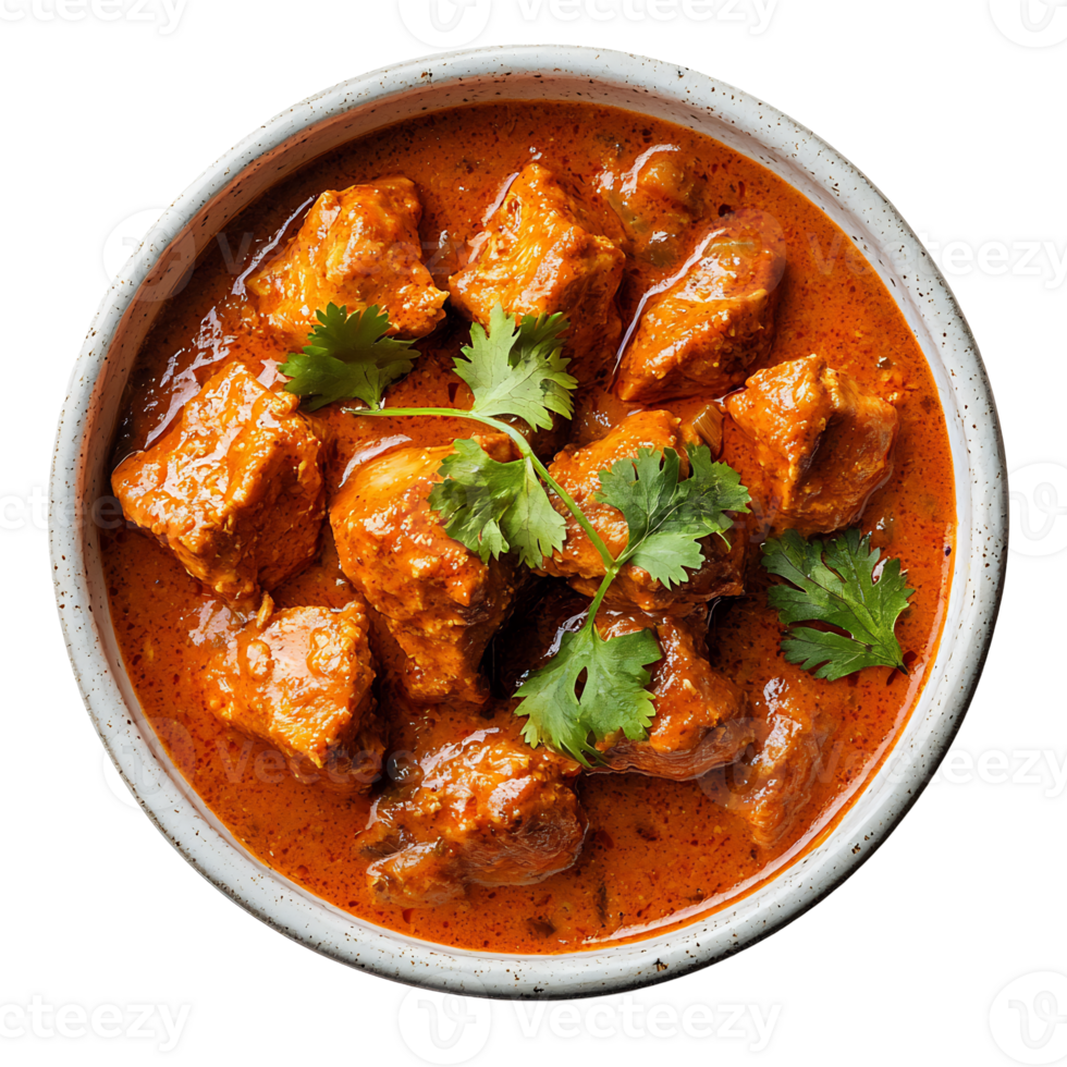 Aromatic Chicken Curry Dish Served in Rustic Bowl with Fragrant Herbs and Spices png