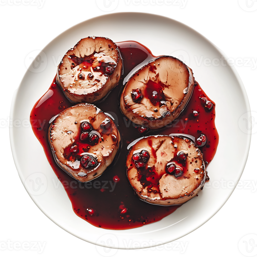 Delectable Cherry Tarts Artfully Arranged on White Plate with Red Sauce Drizzle png