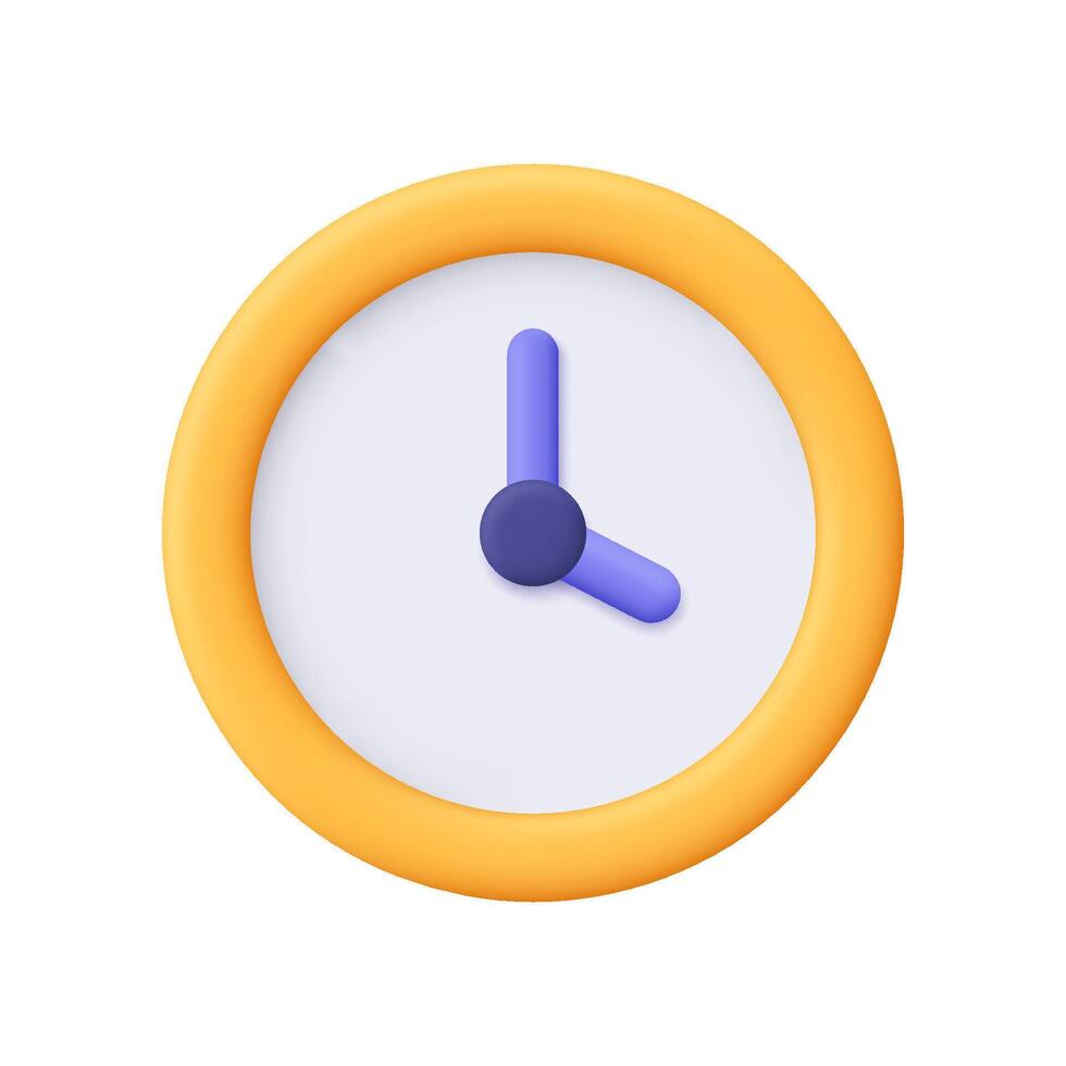Yellow round clock. Time keeping , measurement of time, time management and deadline concept. 3d icon. Cartoon minimal style. vector