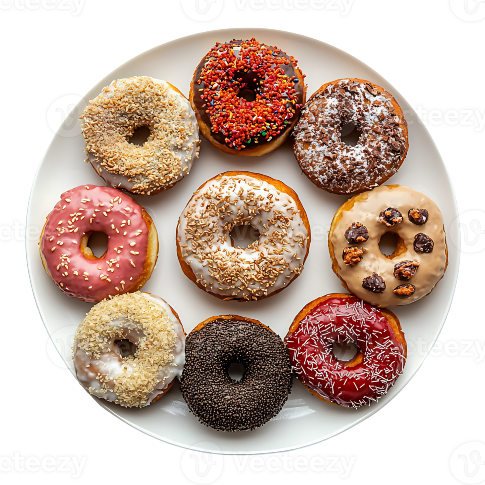 Assortment of Colorful and Tempting Donuts and Pastries Displayed on a Plate png