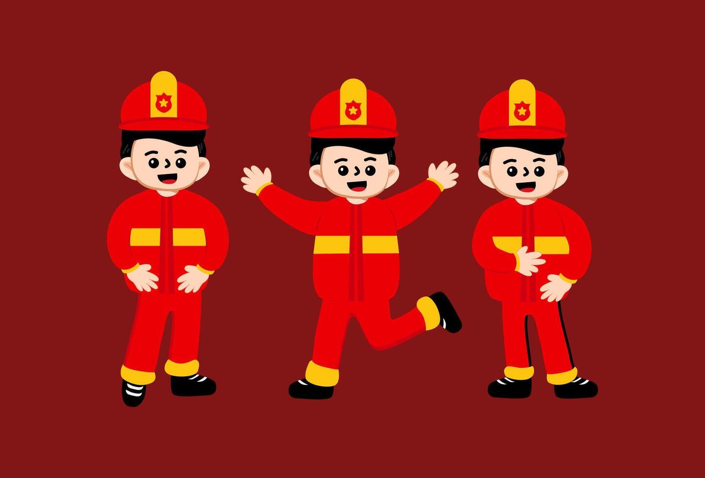Illustration Kids Cute Wear Costume Profession Firefighter vector