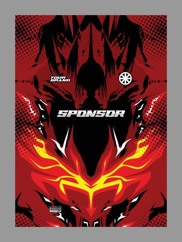 A red and black abstract design with flames and geometric shapes vector