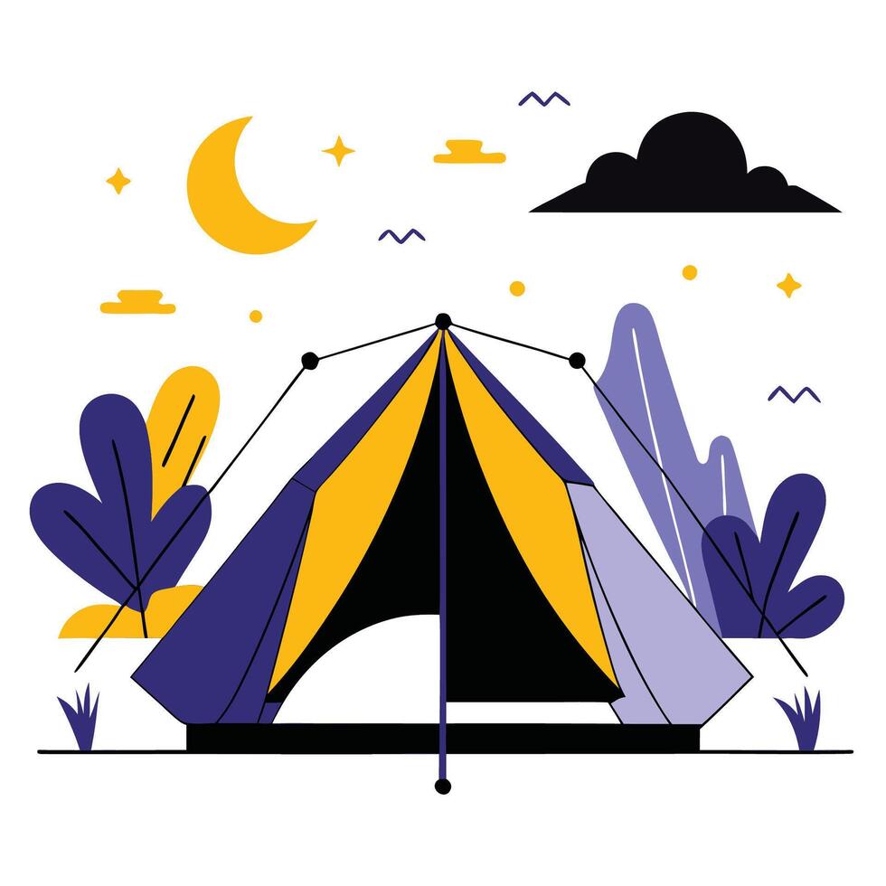 Captivating Tent Concept Illustration with Geometric Shapes and Vibrant Colors vector