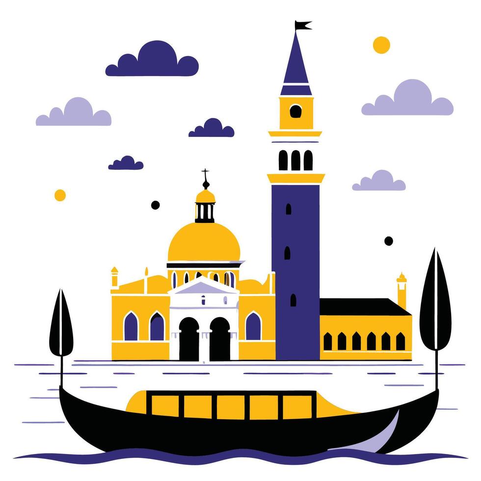 Artistic Digital Illustration Concept of Venice City with Gondolas and Bridges vector