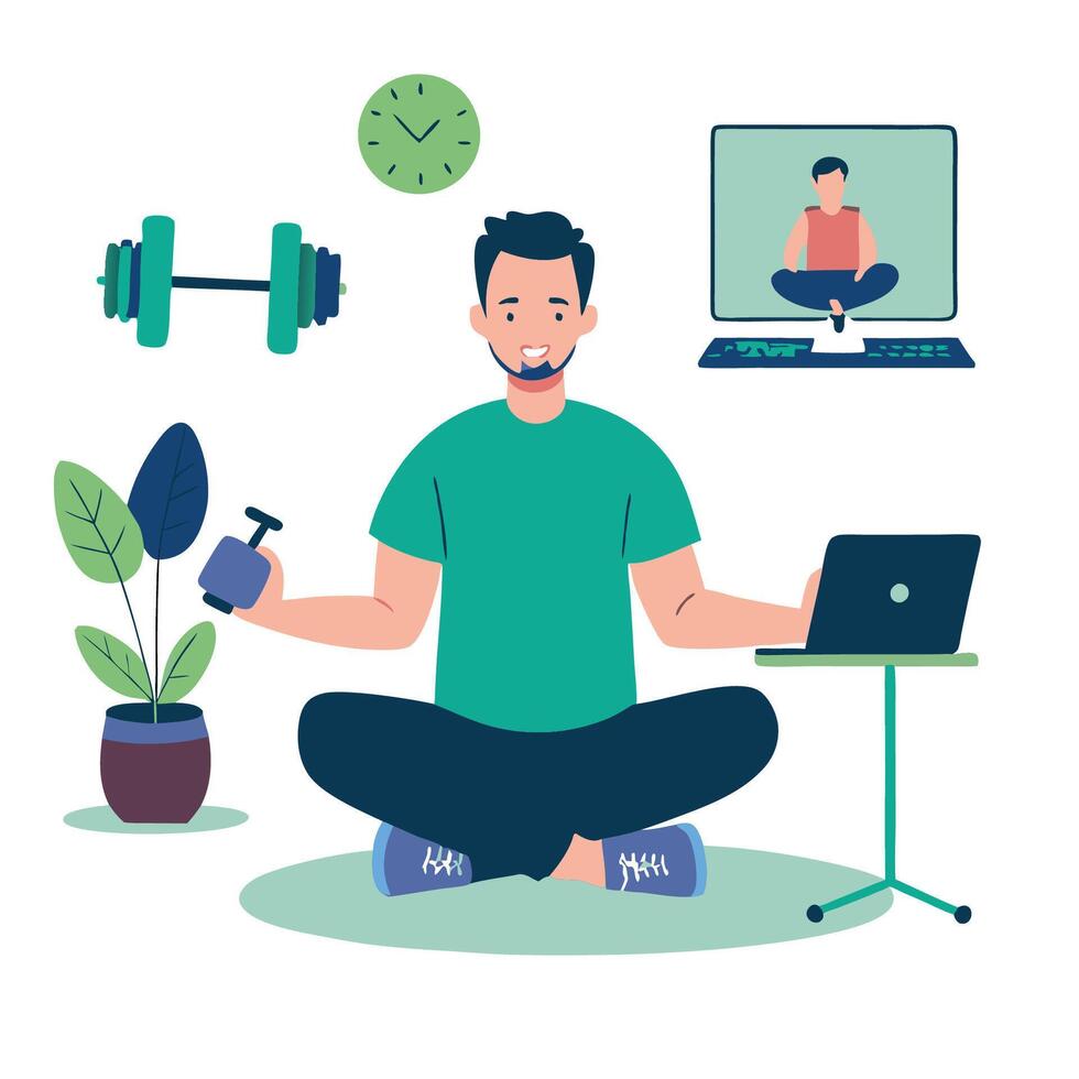 Concept Illustration of an Individual Training at Home in a Comfortable Environment vector