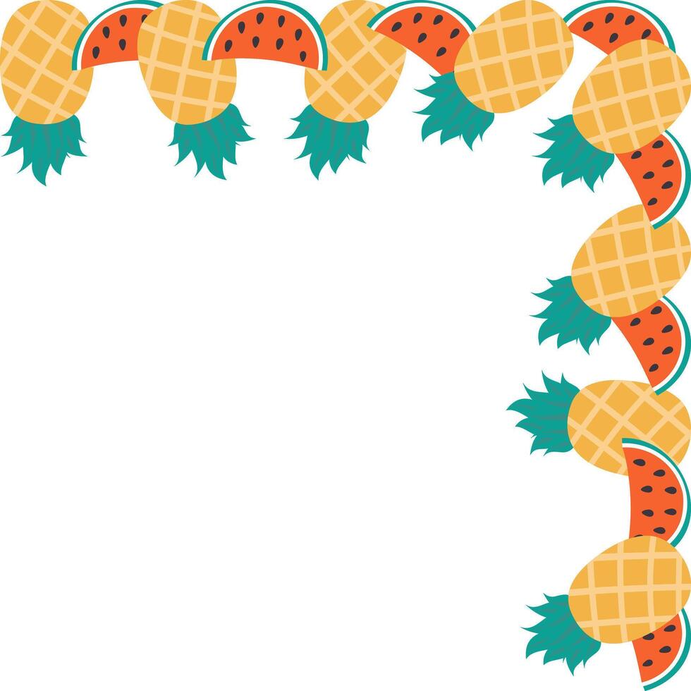 Watermelon slices and Pineapple Corner Frame border in trendy minimalist Summer Copy space Template. Isolated illustration Thematic cards, blogging, posting or web promo banner, label, leaflets vector