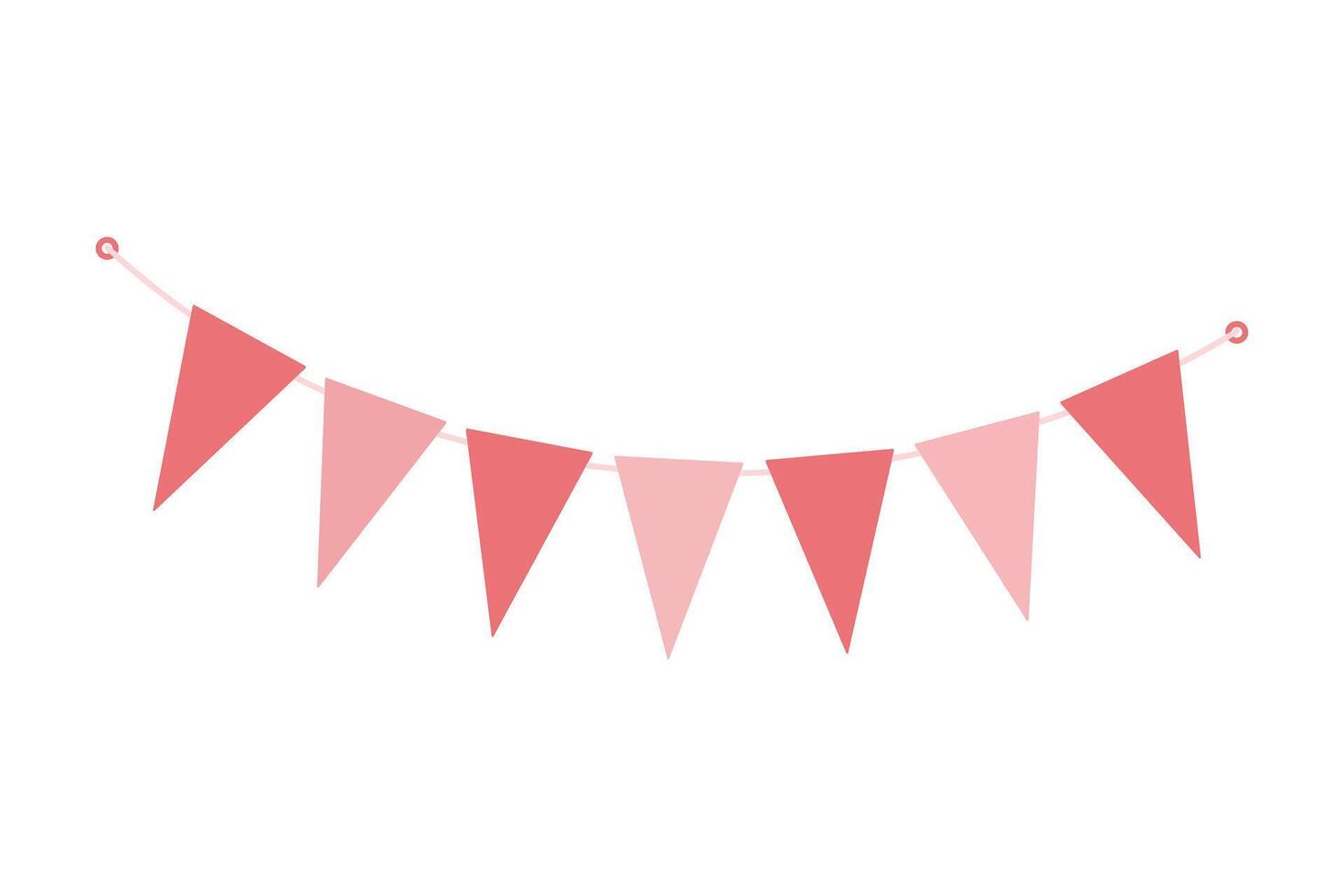 Triangular Pennant garland on rope in trendy monochrome soft pink Decorative design element concept. Isolated illustration Thematic cards, posting, blogging or web promo banner, prices, labels vector