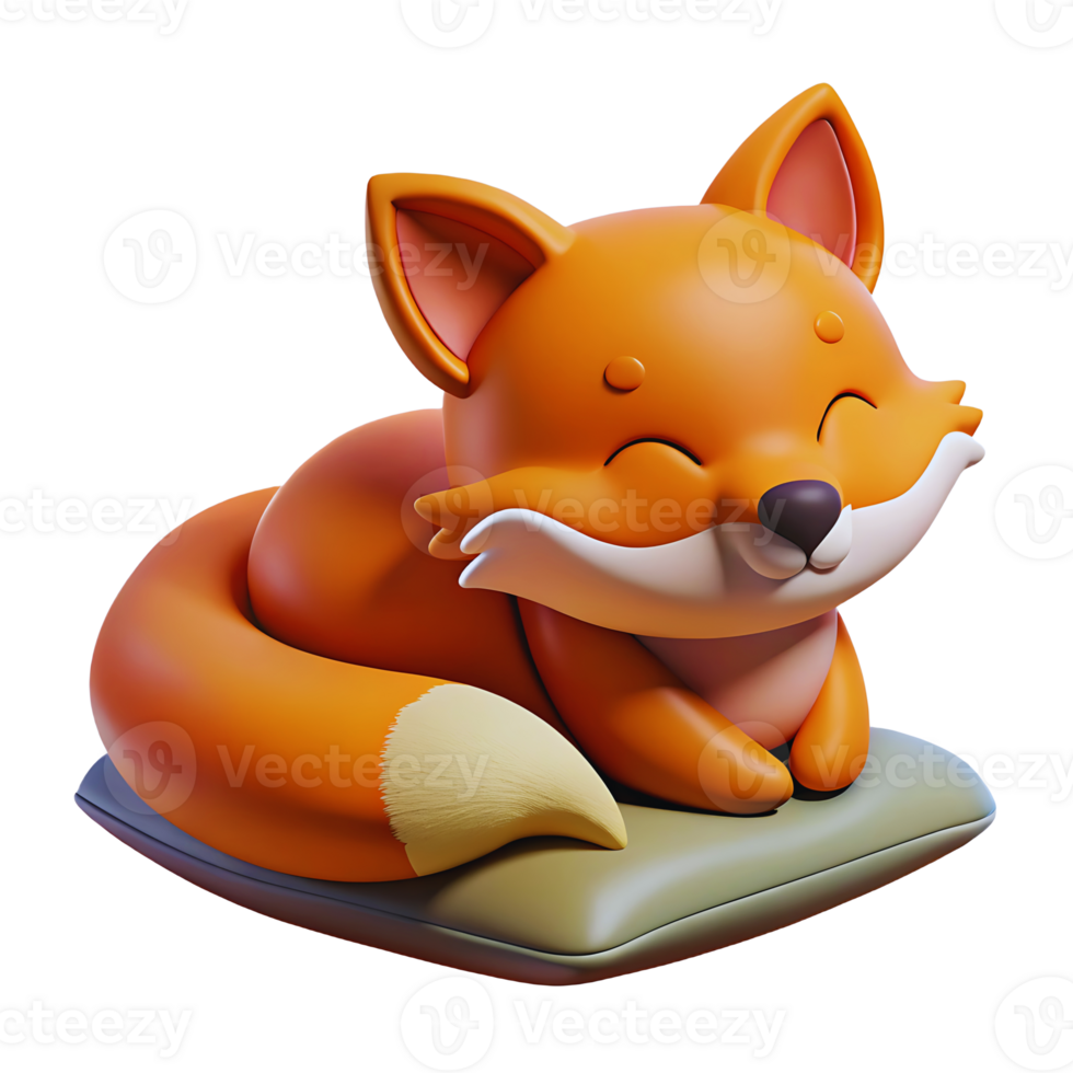 A cartoon fox sleeping on a pillow png