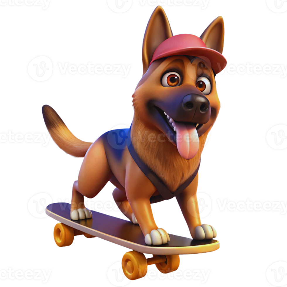 A cartoon dog on a skateboard png